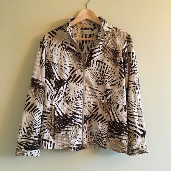 Zenergy by Chico's Jackets Front Zip Leaf Print Brown Womens‎ Size 0 US Size S 4 - Picture 1 of 7